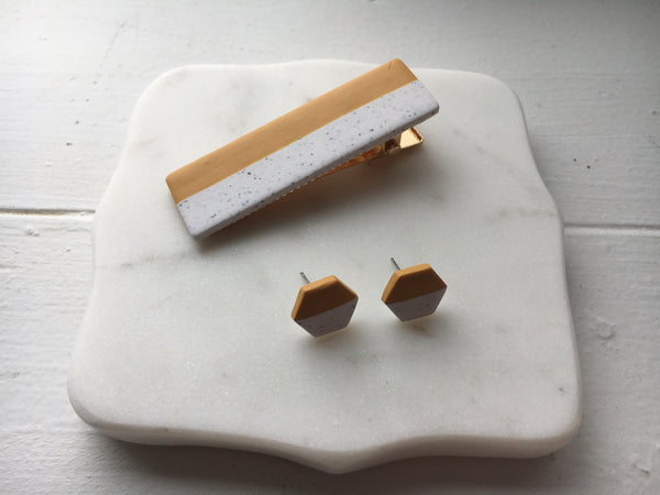 Mustard Stud and Hair Clip Set