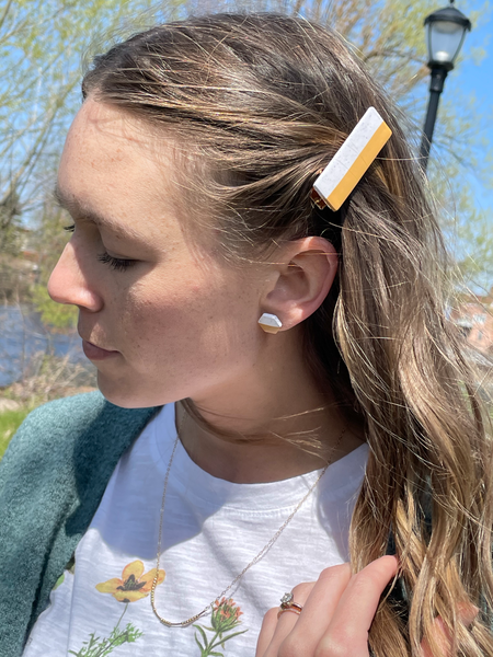 Mustard Stud and Hair Clip Set